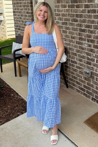 PinkBlush Checkered Sleeveless Tiered Maternity Maxi Dress in Saudi Arabia