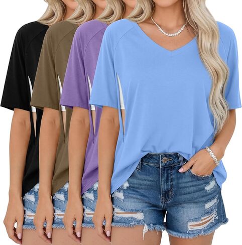 4 Pack Women's Oversized Nursing Shirts for Breastfeeding Hidden Zipper Short Sleeve Loose Fit Maternity Tops in Kuwait