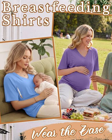 4 Pack Women's Oversized Nursing Shirts for Breastfeeding Hidden Zipper Short Sleeve Loose Fit Maternity Tops in Saudi Arabia