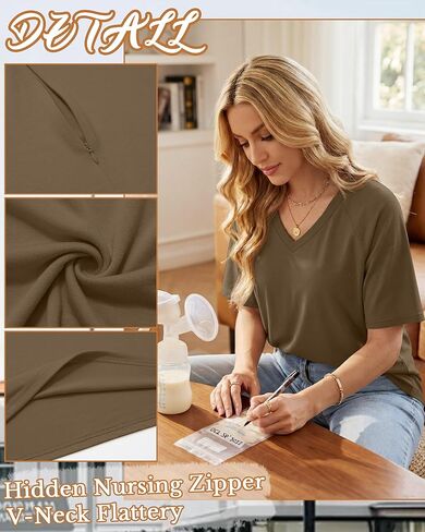 4 Pack Women's Oversized Nursing Shirts for Breastfeeding Hidden Zipper Short Sleeve Loose Fit Maternity Tops in Saudi Arabia