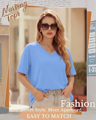 4 Pack Women's Oversized Nursing Shirts for Breastfeeding Hidden Zipper Short Sleeve Loose Fit Maternity Tops in Saudi Arabia
