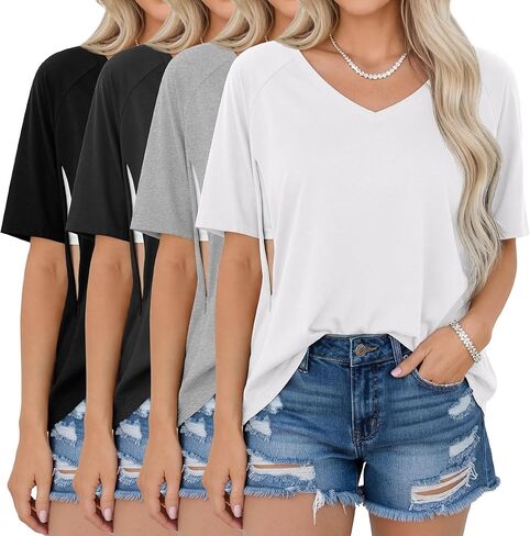 4 Pack Women's Oversized Nursing Shirts for Breastfeeding Hidden Zipper Short Sleeve Loose Fit Maternity Tops in Saudi Arabia