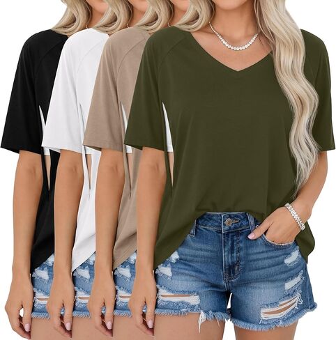 4 Pack Women's Oversized Nursing Shirts for Breastfeeding Hidden Zipper Short Sleeve Loose Fit Maternity Tops in Saudi Arabia