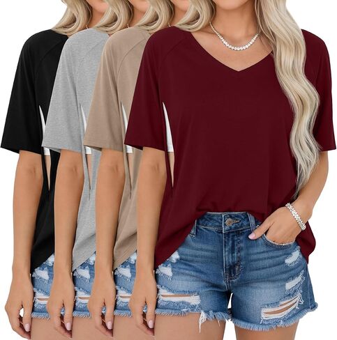 4 Pack Women's Oversized Nursing Shirts for Breastfeeding Hidden Zipper Short Sleeve Loose Fit Maternity Tops in Saudi Arabia