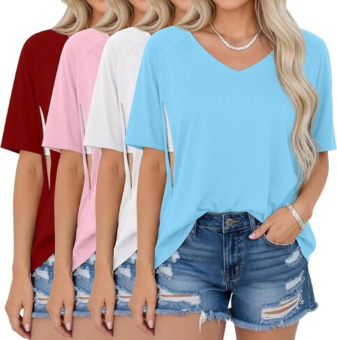 4 Pack Women's Oversized Nursing Shirts for Breastfeeding Hidden Zipper Short Sleeve Loose Fit Maternity Tops in Saudi Arabia