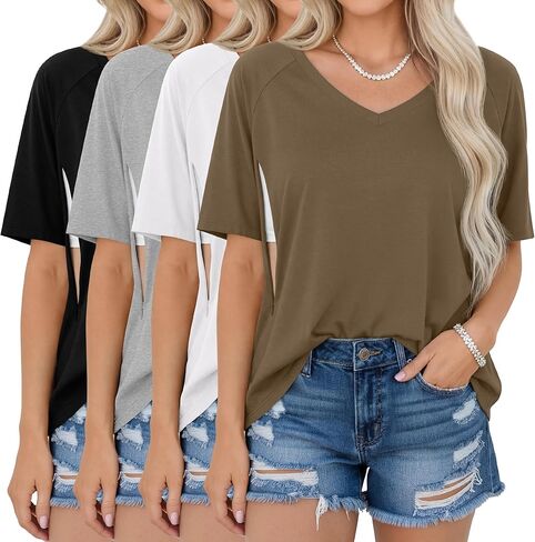 4 Pack Women's Oversized Nursing Shirts for Breastfeeding Hidden Zipper Short Sleeve Loose Fit Maternity Tops in Saudi Arabia