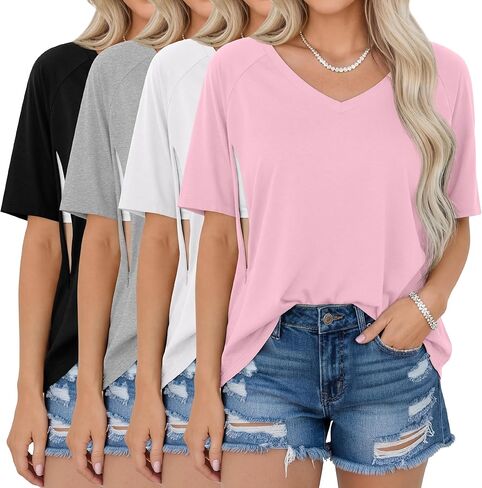 4 Pack Women's Oversized Nursing Shirts for Breastfeeding Hidden Zipper Short Sleeve Loose Fit Maternity Tops in Saudi Arabia