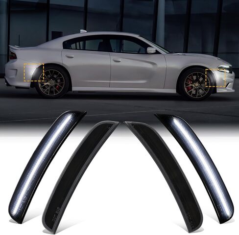 4-Pack Smoked Lens White LED Side Marker Light for Dodg'e Charger (2015-2026) | Front & Rear Fender Lamp Assembly Parking Lamp | Replacement OE 68214404AA, 68214405AA, 68214126AA, 68214127AA in Kuwait