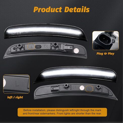 4-Pack Smoked Lens White LED Side Marker Light for Dodg'e Charger (2015-2026) | Front & Rear Fender Lamp Assembly Parking Lamp | Replacement OE 68214404AA, 68214405AA, 68214126AA, 68214127AA in Kuwait