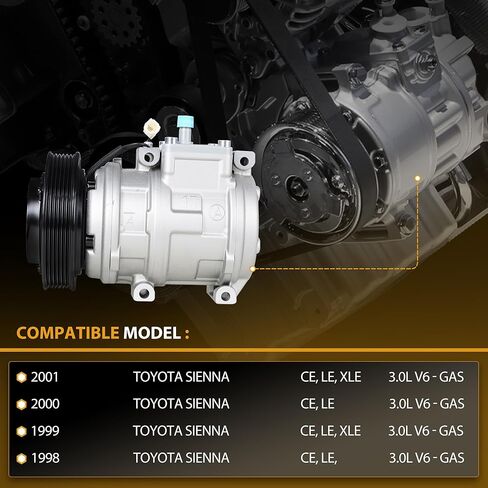 AC Compressor with Clutch Compatible with 1998-2003 Toyota Sienna 3.0L, 88320-08010 with 1-Pin Plug in Kuwait