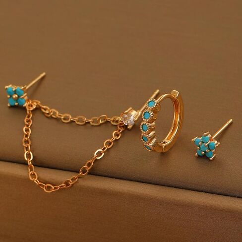 Turquoise Stud Earrings Set for Women Dainty Heart Mini Huggie Hoop Earrings Gold Cubic Zirconia Ear Cuff Cartilage Earring Boho Jewelry Accessories in Saudi Arabia