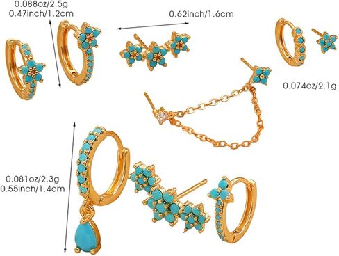 Turquoise Stud Earrings Set for Women Dainty Heart Mini Huggie Hoop Earrings Gold Cubic Zirconia Ear Cuff Cartilage Earring Boho Jewelry Accessories in Saudi Arabia
