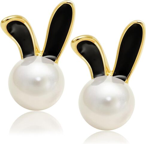 RechicGu Easter Bunny Pearl Earrings for Women Cute Rabbit Ears Dainty Studs Earrings Minimalism Bunny Outfits for Women Trendy Pearl Animal Accessories Party Jewelry Gifts Easter Basket Stuffs in Saudi Arabia
