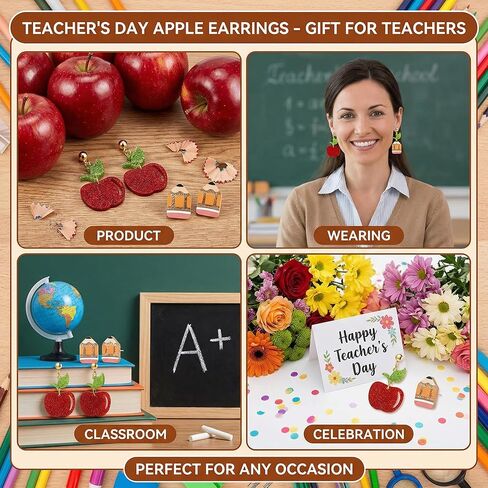 Teacher's Earrings for Women - Cute Apple & Pencil Lightweight Acrylic Stud Earrings for Teacher Appreciation Day Birthday Gifts in Kuwait