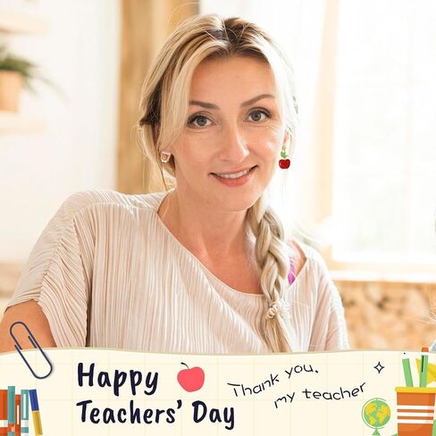 Teacher's Earrings for Women - Cute Apple & Pencil Lightweight Acrylic Stud Earrings for Teacher Appreciation Day Birthday Gifts in Kuwait