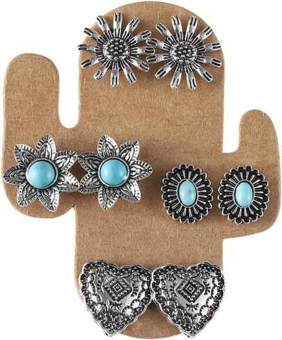 5 Pairs Stud Western Cowgirl Turquoise Earring Set Vintage Boho Retro Dainty Cowboy Boot Stud Earrings Statement Western Country Jewelry for Women in Saudi Arabia