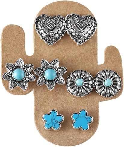 5 Pairs Stud Western Cowgirl Turquoise Earring Set Vintage Boho Retro Dainty Cowboy Boot Stud Earrings Statement Western Country Jewelry for Women in Saudi Arabia