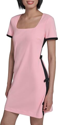 كارل لاغرفيلد للمرأة القصيرة الأكمام مربعة الرقبة القوس مزين فستان صغير in Kuwait