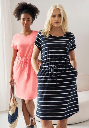 ellos Plus Size Cotton Jersey Knit Cinched-Waist Drawstring Midi Dress in Saudi Arabia