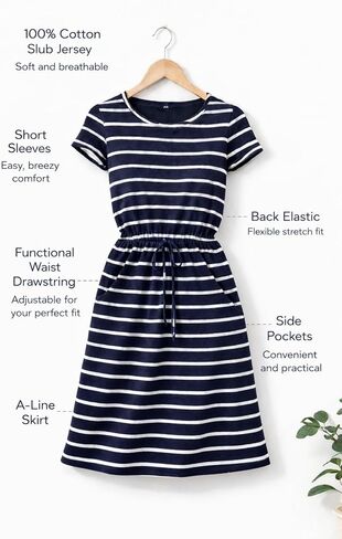 ellos Plus Size Cotton Jersey Knit Cinched-Waist Drawstring Midi Dress in Saudi Arabia