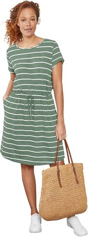 ellos Plus Size Cotton Jersey Knit Cinched-Waist Drawstring Midi Dress in Kuwait