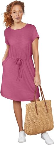 ellos Plus Size Cotton Jersey Knit Cinched-Waist Drawstring Midi Dress in Saudi Arabia