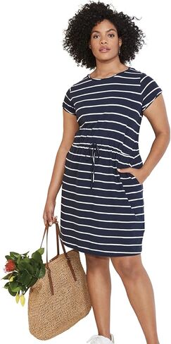 ellos Plus Size Cotton Jersey Knit Cinched-Waist Drawstring Midi Dress in Saudi Arabia