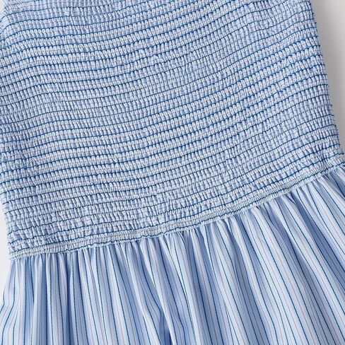 Women's Light Blue Striped Smocked Maxi Dress - Sleeveless Square Neck Tiered Summer Beach Dress in Kuwait