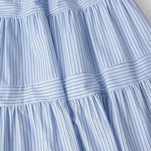 Women's Light Blue Striped Smocked Maxi Dress - Sleeveless Square Neck Tiered Summer Beach Dress in Kuwait