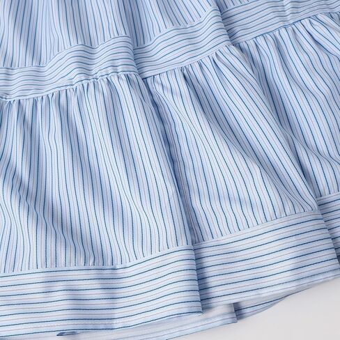 Women's Light Blue Striped Smocked Maxi Dress - Sleeveless Square Neck Tiered Summer Beach Dress in Kuwait