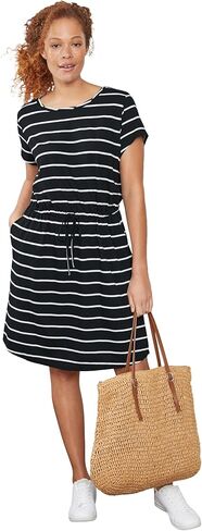 ellos Plus Size Cotton Jersey Knit Cinched-Waist Drawstring Midi Dress in Saudi Arabia