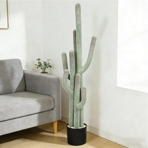 tonchean 51 Inch Artificial Cactus, Large Indoor Faux Cactus Plant with Realistic Texture & Black Pot, Fake Cactus Decor for Home Office Living Room Bedroom in Saudi Arabia