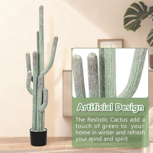 tonchean 51 Inch Artificial Cactus, Large Indoor Faux Cactus Plant with Realistic Texture & Black Pot, Fake Cactus Decor for Home Office Living Room Bedroom in Saudi Arabia