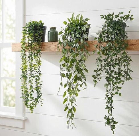 Artificial Hanging Plants, 3 Pack Faux Eucalyptus Mandala Vine Pea Pod Potted Greenery, UV Resistant Waterproof for Indoor Outdoor Garden Wall Wedding Decor in Saudi Arabia