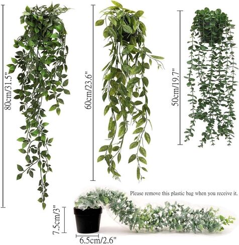Artificial Hanging Plants, 3 Pack Faux Eucalyptus Mandala Vine Pea Pod Potted Greenery, UV Resistant Waterproof for Indoor Outdoor Garden Wall Wedding Decor in Saudi Arabia