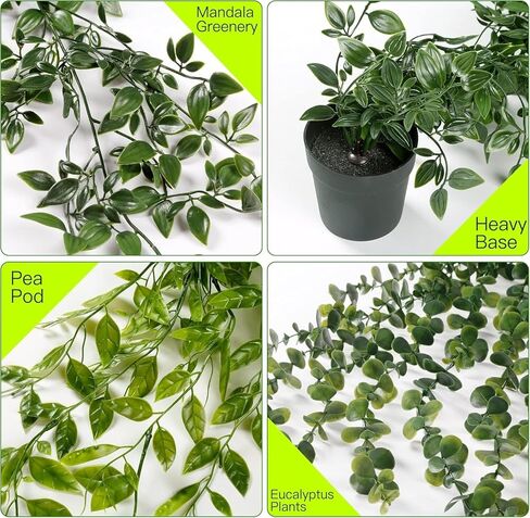 Artificial Hanging Plants, 3 Pack Faux Eucalyptus Mandala Vine Pea Pod Potted Greenery, UV Resistant Waterproof for Indoor Outdoor Garden Wall Wedding Decor in Saudi Arabia