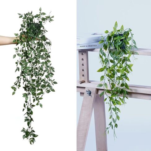 Artificial Hanging Plants, 3 Pack Faux Eucalyptus Mandala Vine Pea Pod Potted Greenery, UV Resistant Waterproof for Indoor Outdoor Garden Wall Wedding Decor in Saudi Arabia