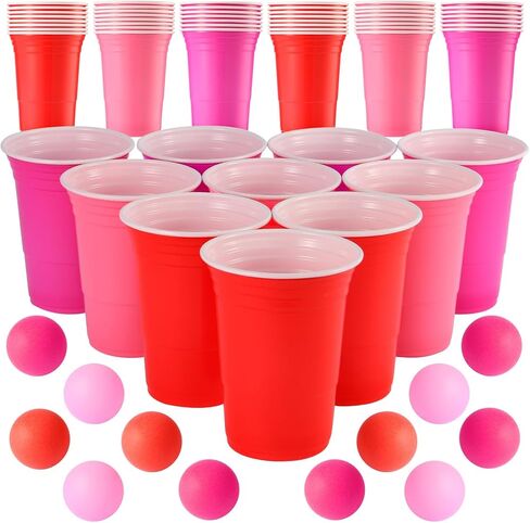 22PCS 16 Oz Pong Plastic Party Cups Valentine's Day Pong Set,Chroma Pong Cups and Pink,red Balls for Valentine's Day Indoor Outdoor Party Supplies Favors(Valentine Colors) in Kuwait