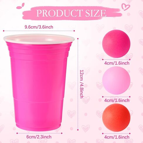 22PCS 16 Oz Pong Plastic Party Cups Valentine's Day Pong Set,Chroma Pong Cups and Pink,red Balls for Valentine's Day Indoor Outdoor Party Supplies Favors(Valentine Colors) in Kuwait