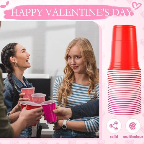 22PCS 16 Oz Pong Plastic Party Cups Valentine's Day Pong Set,Chroma Pong Cups and Pink,red Balls for Valentine's Day Indoor Outdoor Party Supplies Favors(Valentine Colors) in Kuwait