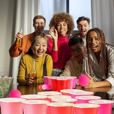 22PCS 16 Oz Pong Plastic Party Cups Valentine's Day Pong Set,Chroma Pong Cups and Pink,red Balls for Valentine's Day Indoor Outdoor Party Supplies Favors(Valentine Colors) in Kuwait