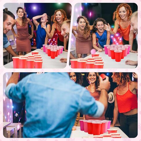 22PCS 16 Oz Pong Plastic Party Cups Valentine's Day Pong Set,Chroma Pong Cups and Pink,red Balls for Valentine's Day Indoor Outdoor Party Supplies Favors(Valentine Colors) in Kuwait