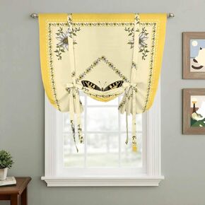 Vintage Butterfly Tie Up Curtains for Window, Floral Botanical Retro Art Thermal Insulated Balloon Shade Adjustable Rod Pocket Curtains Valance Panels for Kitchen Bathroom Café 42'' x 45'' in Saudi Arabia