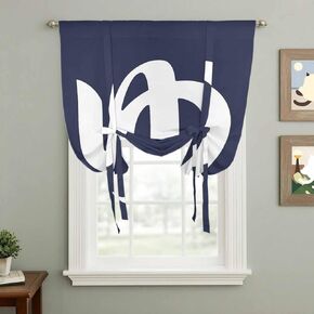 Japanese Style Tie Up Curtains for Window, Vintage Minimalist Navy Blue Thermal Insulated Balloon Shade Adjustable Rod Pocket Curtains Valance Panels for Kitchen Bathroom Café 42'' x 54'' in Saudi Arabia