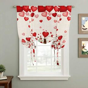 Valentine's Day Tie Up Curtains for Window, Romantic Love Trees Red Roses Beige Thermal Insulated Balloon Shade Adjustable Rod Pocket Curtains Valance Panels for Kitchen Bathroom Café 42'' x 54'' in Saudi Arabia
