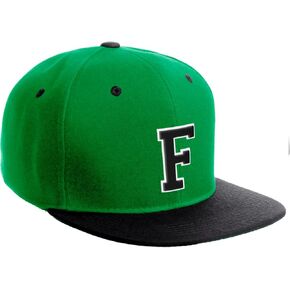Classic Snapback Hat Custom A to Z Initial Letters, Green Black Cap White Black in Kuwait