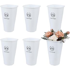 6-Pack White Plastic Flower Buckets, 12 Inch Floral Bucket Vases for Cut Flowers in Saudi Arabia