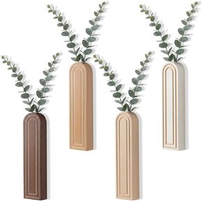 مجموعة مزهرية جدارية خشبية مكونة من 4 قطع، ديكور مزهرية مقوسة للزراعة المعلقة من بوهو، نباتات خشبية مثبتة على الحائط وحوامل زهور للحمام في المزرعة الحديثة وغرفة المعيشة والمدخل والديكور الريفي in Kuwait