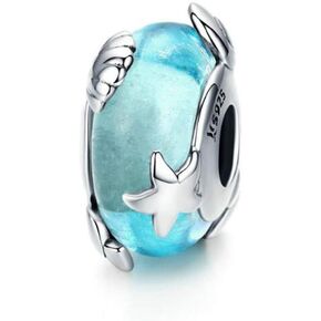 Blue Flower Glass Bead 925 Sterling Silver Murano Glass Beads Lampwork Spacer Charm Christmas Beads Love fit Pandora Charms Bracelet (E) in Kuwait