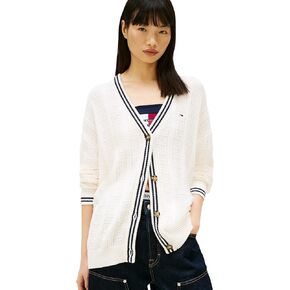 Tommy Jeans Women's Medium Weight Cotton Cable Cardigan with Knit Flag Print in Saudi Arabia